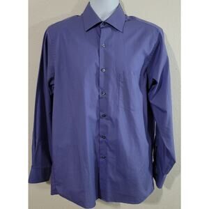 Van Heusen Purple Blue Poplin Regular Fit Men's Dress Shirt 15 1/2 M Long Sleeve